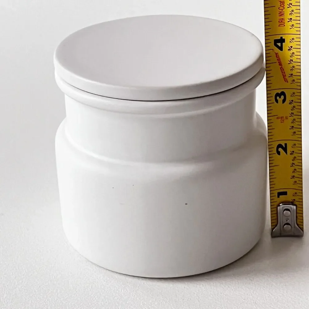 Pottery Barn Ceramic Bathroom Canister Jar with Lid Matte White 4